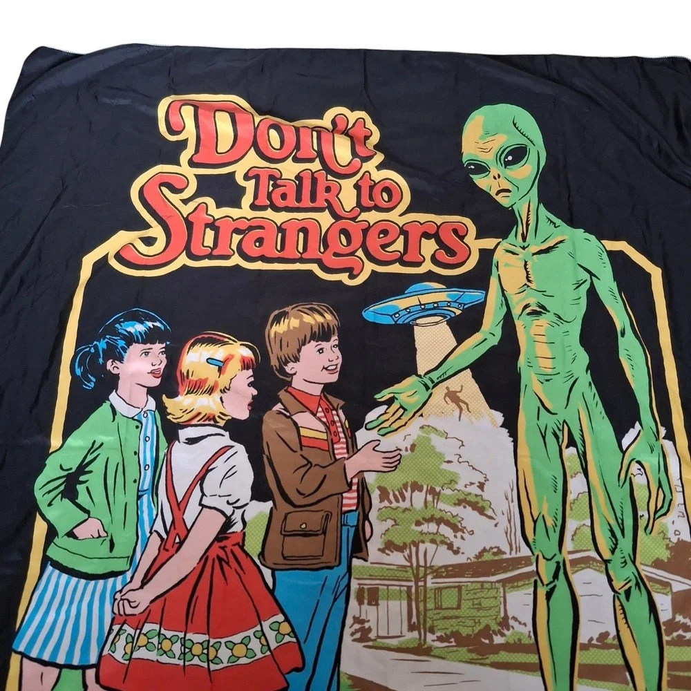 Steven Rhodes Throw Blanket Dont Talk To Strangers Alien UFO Retro 50x60 Y2K